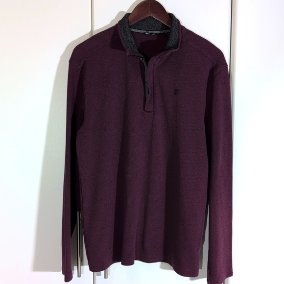 DKNY 1/4 Zip Mock Neck Long Sleeve Pullover Sweater Men Small Burgundy - Picture 1 of 10
